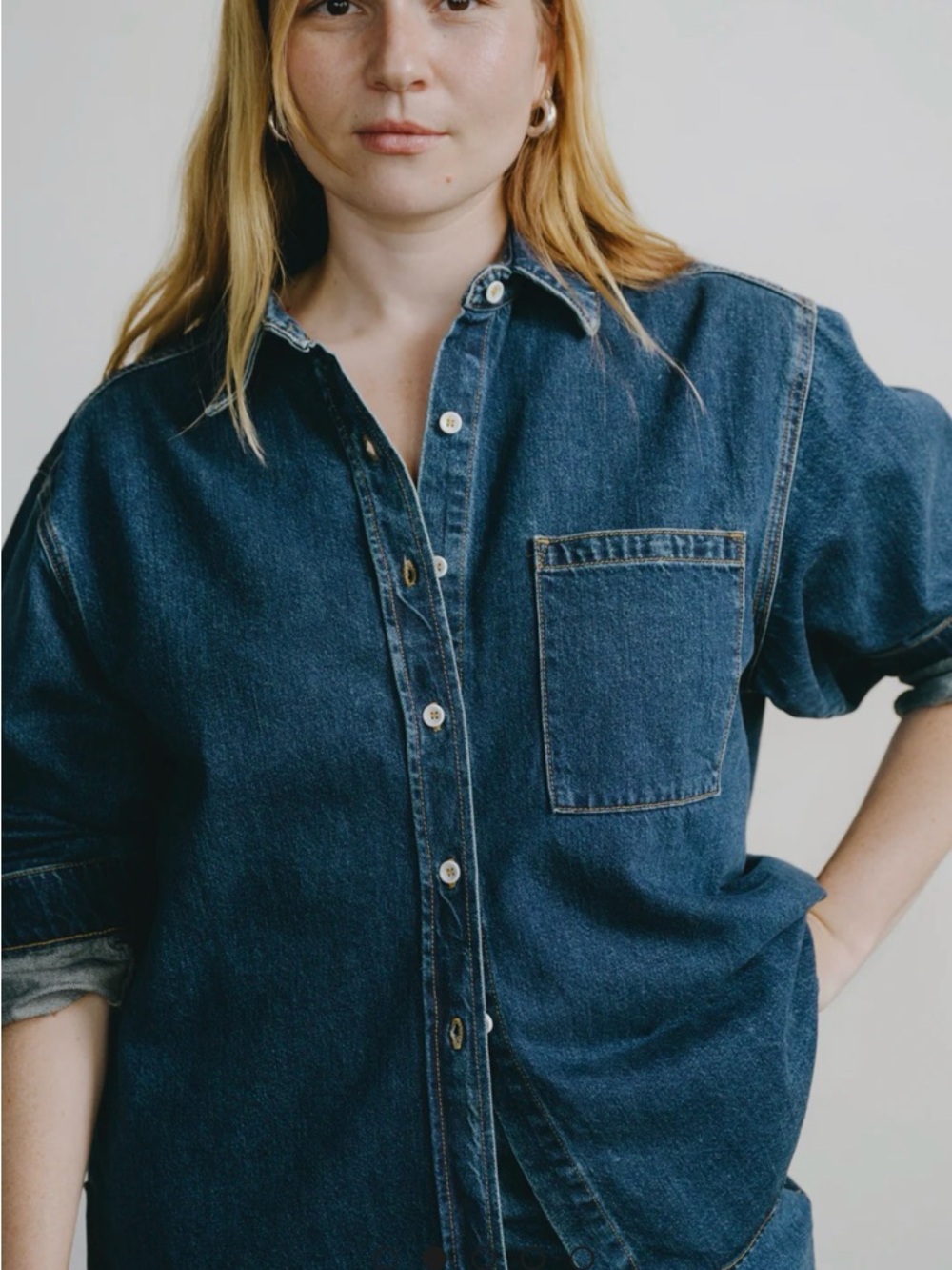 OZMA Dark Blue Denim Button-Down Shirt
